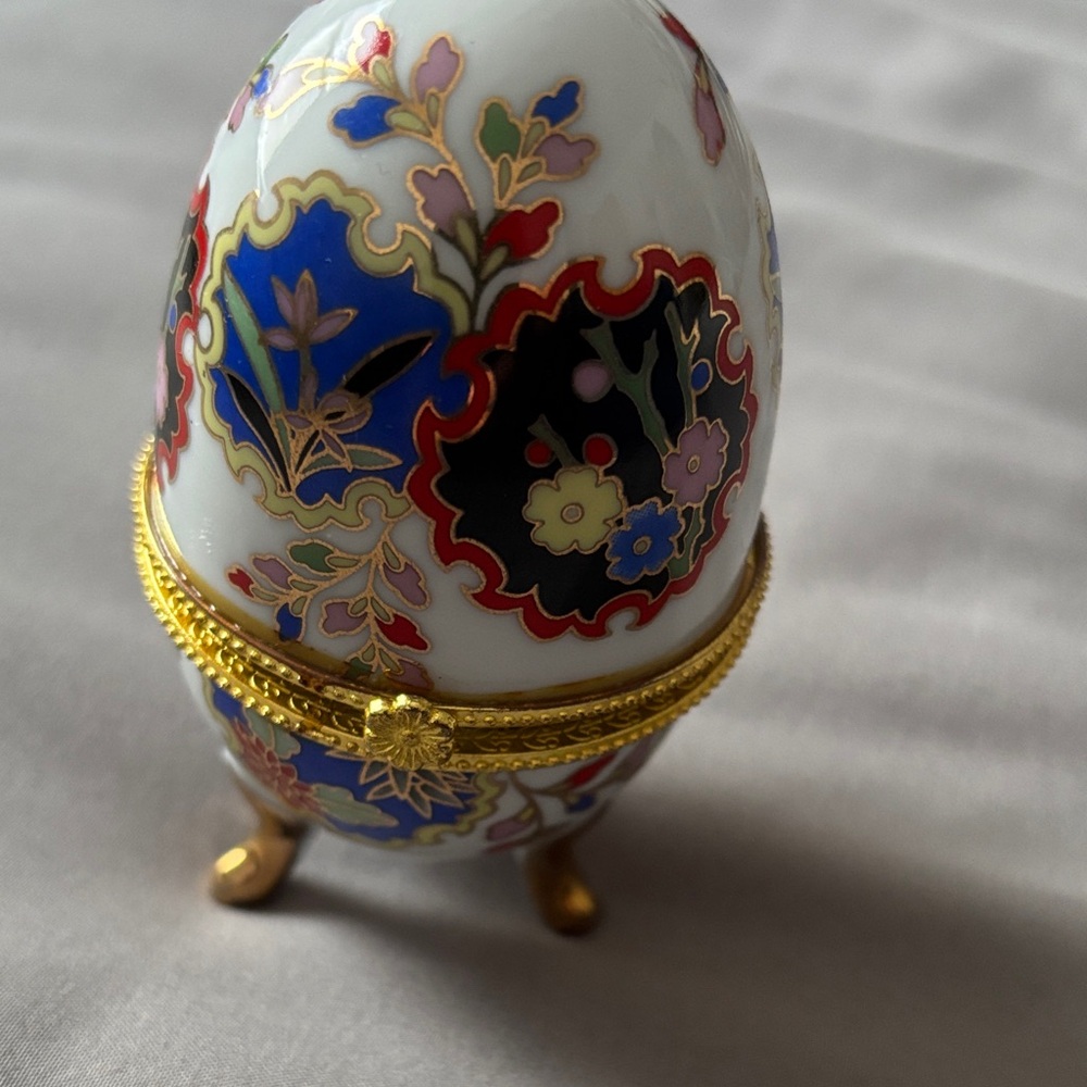 Vintage Porcelain Egg Shaped Trinket Box
